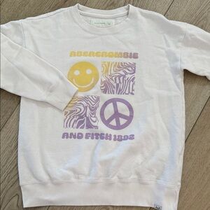 Abercrombie Kids Smiley Peace Sign White Crewneck Sweatshirt 11/12